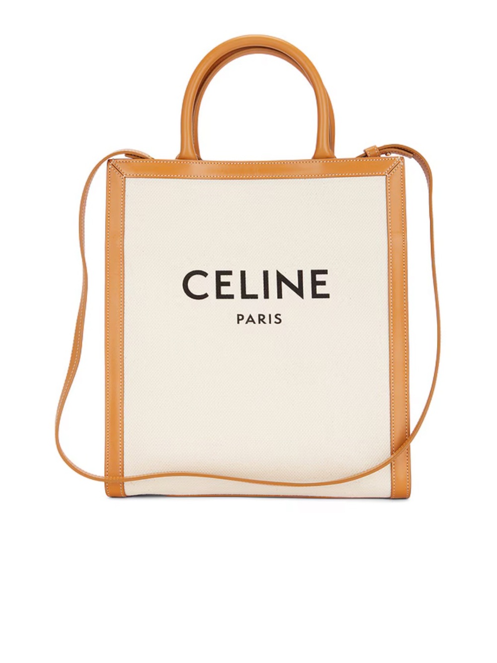 Celine Cream Canvas Tote with Tan Leather Trim
